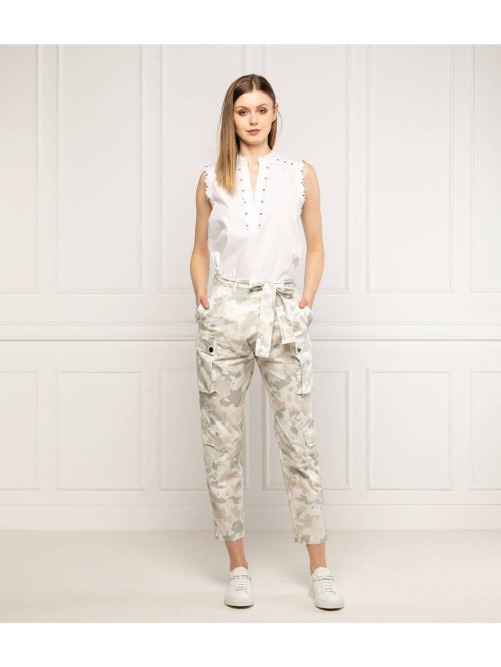 PINKO Size 2 Camouflage Print Cargo Trouser Pants High Waist Belted Slim Fit